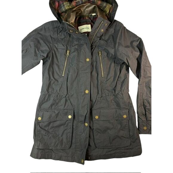 Orvis River Road Waxed Cotton Chore Coat Barn Jacket, Hooded | Sz S, Navy Blue - Picture 5 of 13